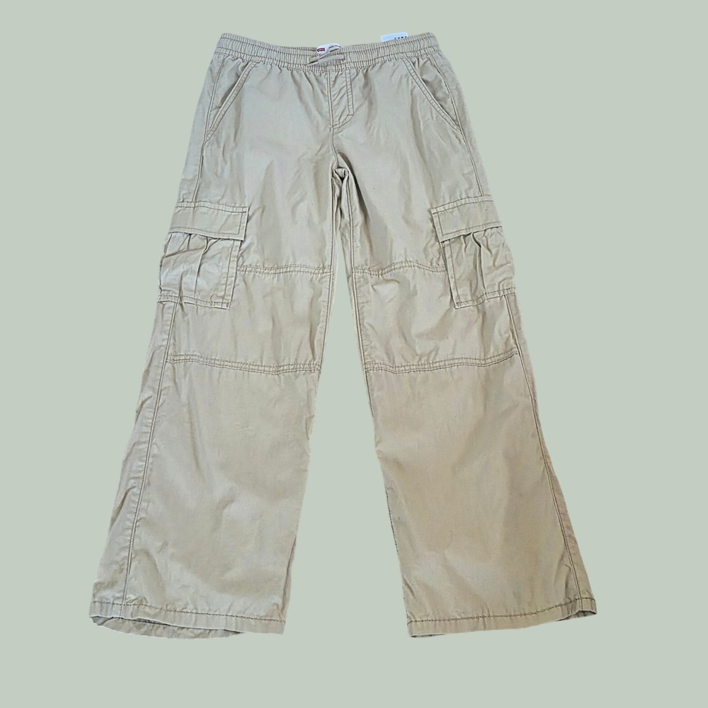 Levis Girls Size 10 Khaki Cargo Pants Pull-on Wide Leg Tan Skate Y2K Casual